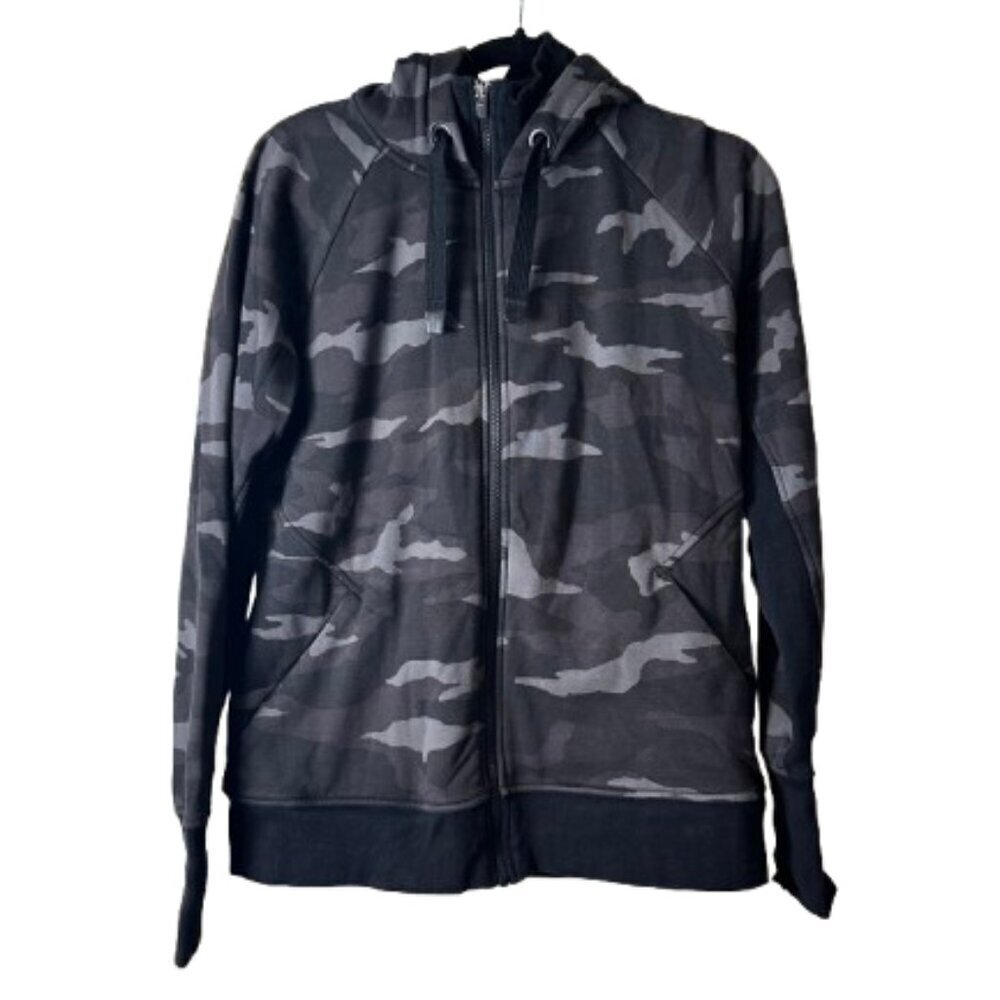 ATHLETA Camo Camouflage Zip Front Hoodie Sweatshirt Thumb Hole